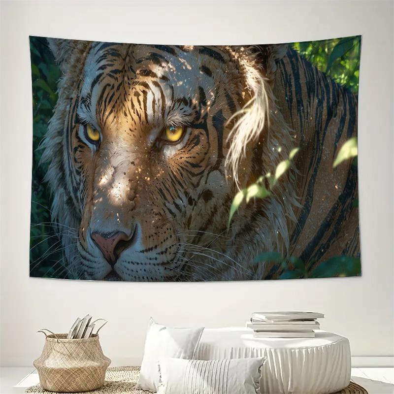 Realistic Tiger Face Jungle Wildlife Wall Tapestry Machine Washable All Season Decor Art Print Animal Nature Design Home 74x94cm(29x37in)