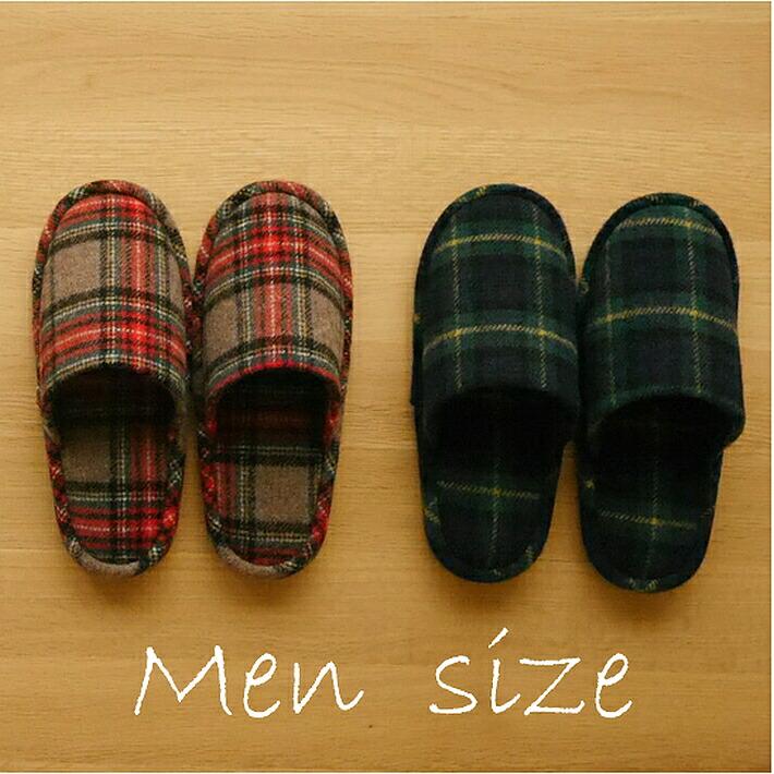 

Slippers, stylish [room shoes for guests, warm] warm, men s (men s brushed tartan) [made in Japan], cute, comfortable, cute, for winter/winter, not