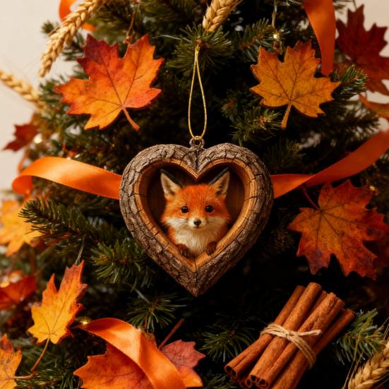 Heart-Shaped Animal Christmas Ornament 2D Flat Acrylic Forest Animal Decoration Woodland Pendant for Xmas Tree Decor Animals Lovers Gift