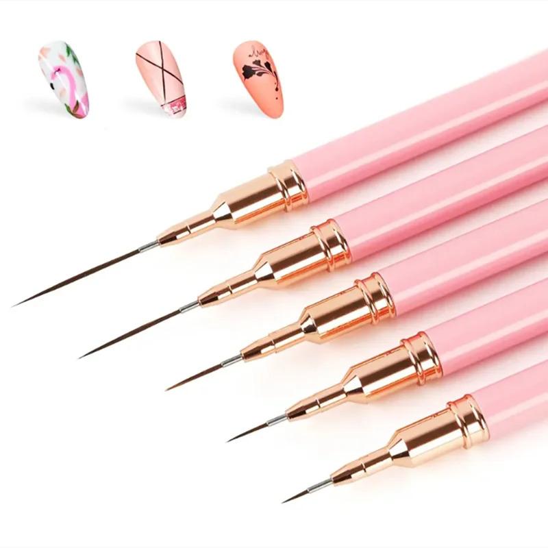 5pcs Nail Art Liner Brush Set UV Gel Nail Brushes Kits French Stripe Line Painting Drawing Flower Pen Professional Manicure Tool