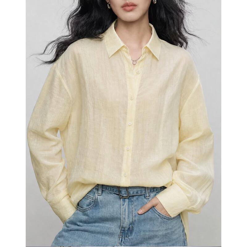 Women's Linen Blend Crinkled Long-Sleeve Shirt
