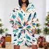 Women Plus Size V Neck Long Sleeve Printed Fitted Straight Midi Dress