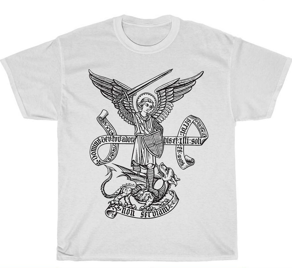 Catholic Angel Defend Us Archangel St Michael TShirt Summer Cotton Short Sleeve ONeck Unisexs T Shirt New S3XL