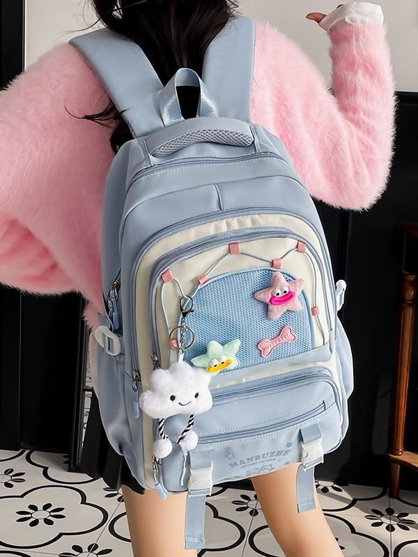 Kids Girls Boys Nylon School Bag With Canvas Material And Multiple Compartments