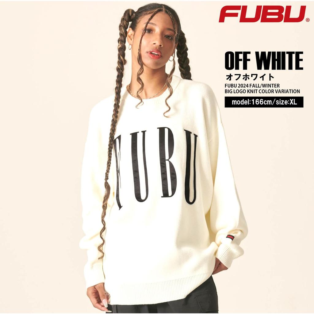 FUBU Strick Langarm für Herren und Marke Big American Oversized fam-42710 Off-White Pullover, Pullover, Damen, Name, Logo, Lässig,
