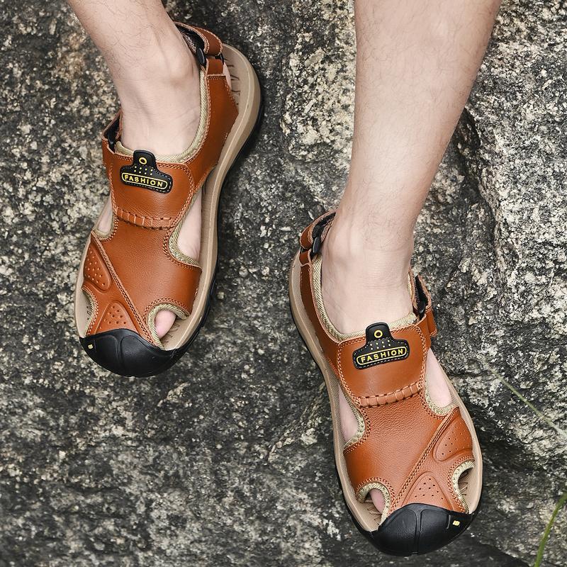 Fashion PARZIVAL Summer Men Sandals Genuine Leather Beach Sandals Breathable Casual Leather Sandals Male Outdoor Sandals Roman Shoes