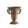 Footed Urn Vase with Handles | Distressed Antique Finish, Embossed Ornamental Motif, Tabletop