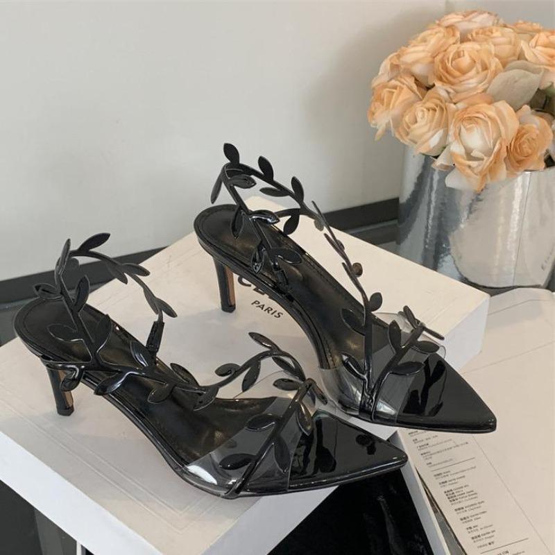 Fashion 2025 Summer Ladies High Heels Fashion Pointed Leaf Gold Silver High Heel Sandals Women Party Wedding Shoes Sandalias De Mujer