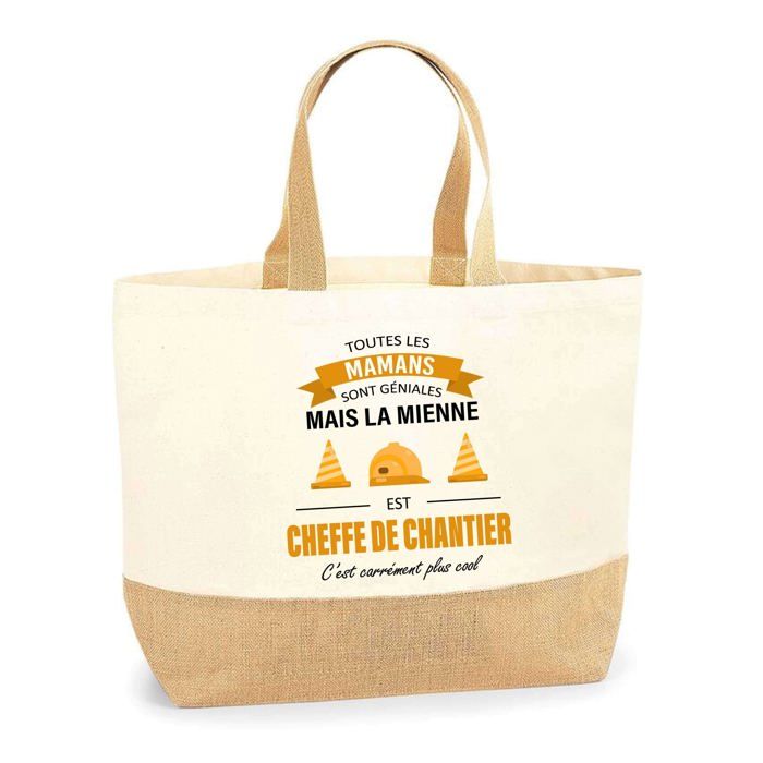 Tote bag (sac jute) - PLANETEE - Maman Cheffe De Chantier - jute naturel - éco-responsable - fabriqué en France