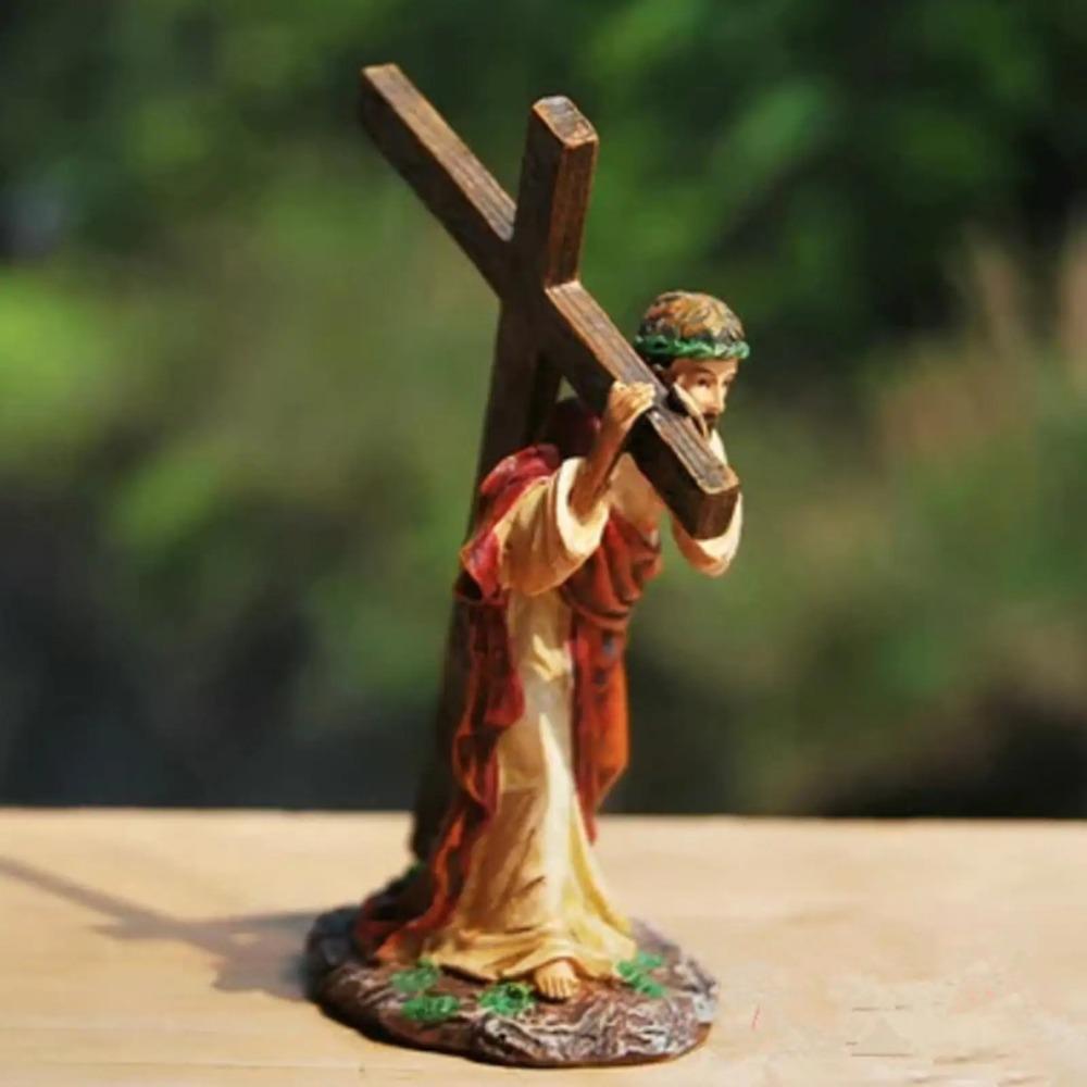 Handmade Jesus Cross Statue Realistic Catholic Religious Accessories Christ Figure Church Decor