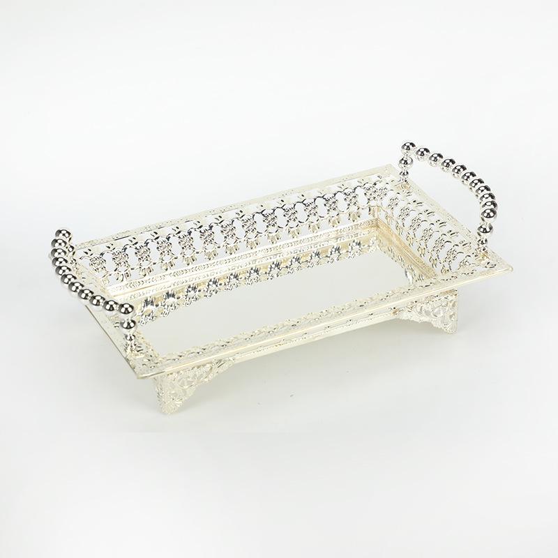 Plateau Long en Fer Forgé Nordique Doré et Argenté Creux Plateau de Rangement pour Fruits et Snacks Plateau à Snacks Fruits Dessert pour Hôtel KTV