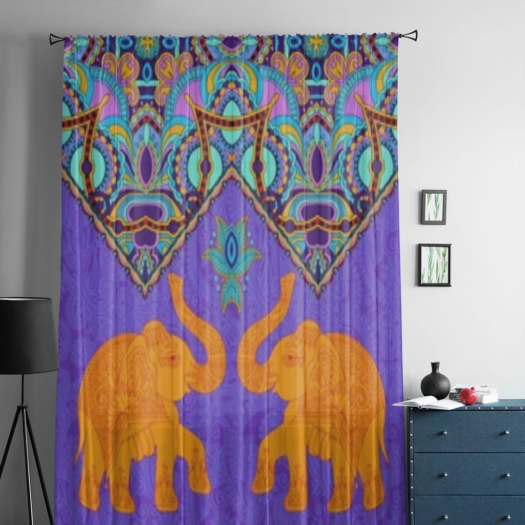 Muster mit Elefanten Transparente Fenstervorhänge für Wohnzimmer Schlafzimmer Voile Tüll Vorhänge Stoffdraperien für Küche