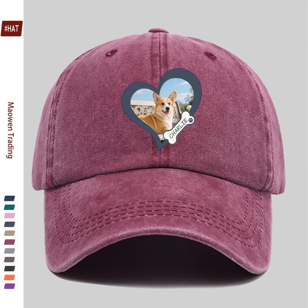 pc Heart Dog Print Baseball Cap Happy Travel Pet Element Printed Sun Hat Comfortable And Lightweight Adjustable Strap Fashi