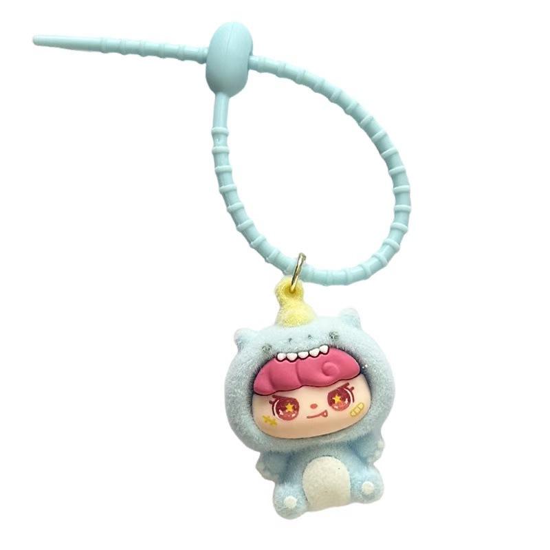 Creative Flocking Sitting Position Girl Tide Play Cute Doll DIY Keychain Schoolbag Pendant Keychain Pendant