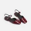 Fashion Square Toe Japanned Leather Mary Janes Shoes Woman Designer Slingback Summer Shoes Patchwork Leather Flats Women Work Shoes