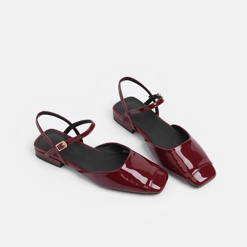 Fashion Square Toe Japanned Leather Mary Janes Shoes Woman Designer Slingback Summer Shoes Patchwork Leather Flats Women Work Shoes