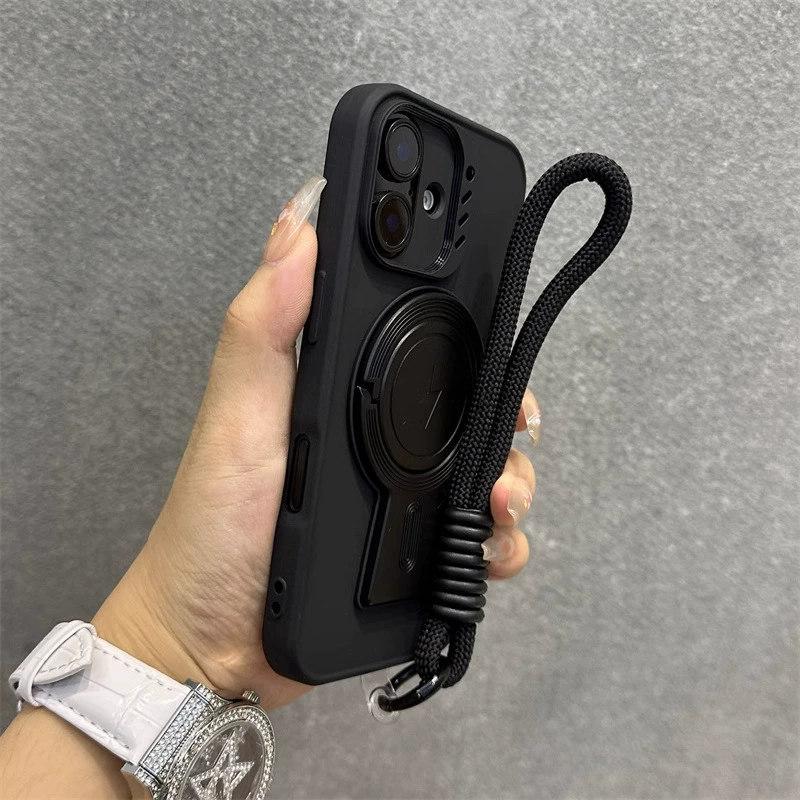 

Чехол-ремешок Magsafe Folding Bracket Wrist Strap Lanyard для iPhone 16 15 14 Plus 13 12 11 Pro Max Magnetic Wireless Charging Soft Cover iPhone 11 Pro Max