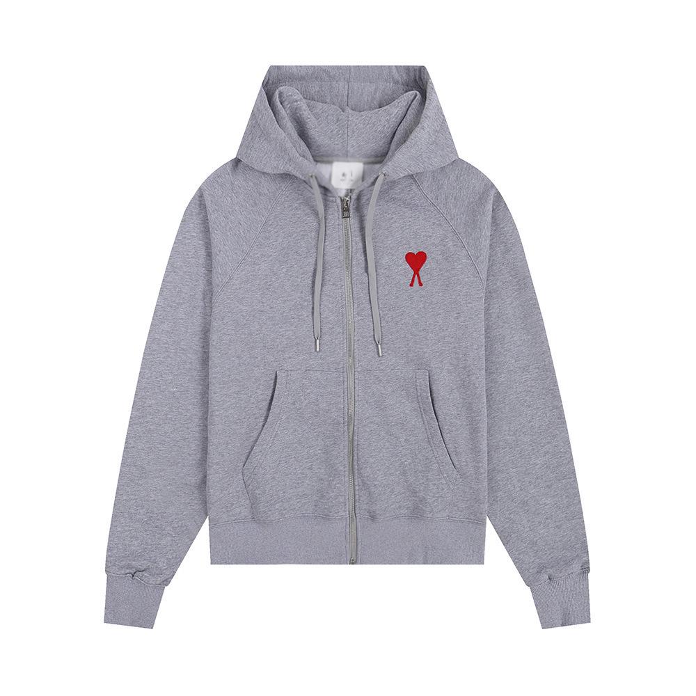 AMI CLAMS Unisex Hoodie with Embroidered Heart & Zippered Pocket - Autumn/Winter Casual Jacket