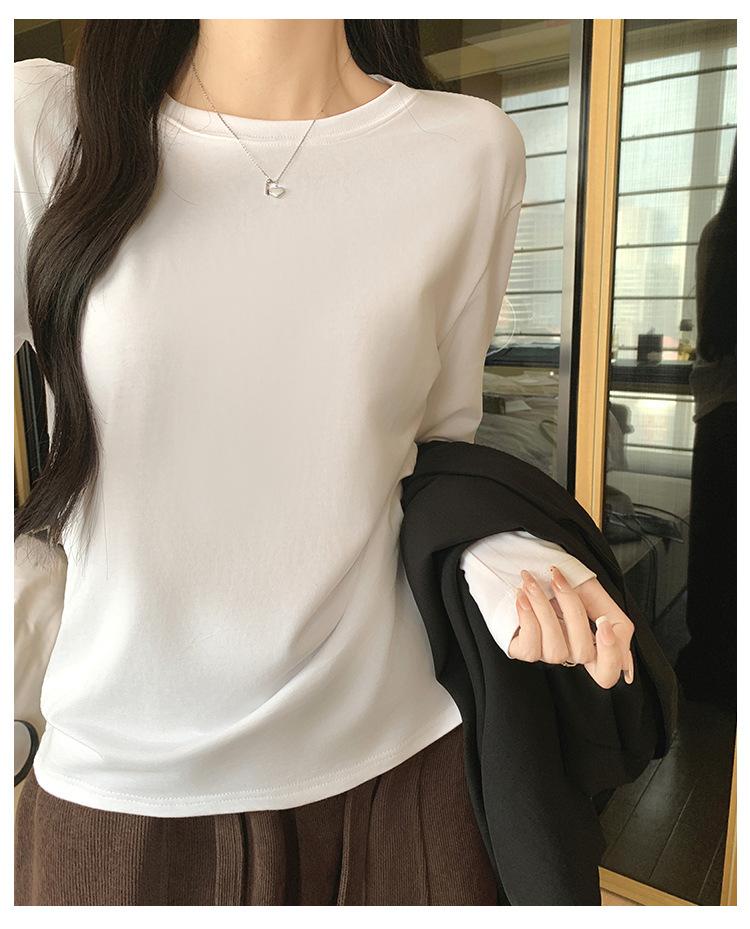 K2718 Women S Loose Fit Round Neck Long Sleeve Cotton T Shirt Basic Top