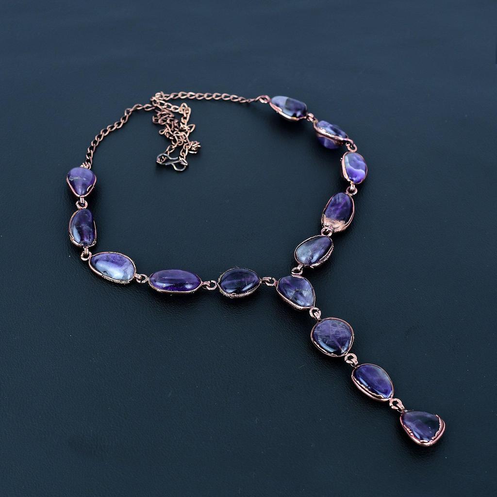 Amethyst Necklace Gemstone Jewelry, Copper Electroformed Adjustable Chain Necklace, Gift For Women Handmade Necklace