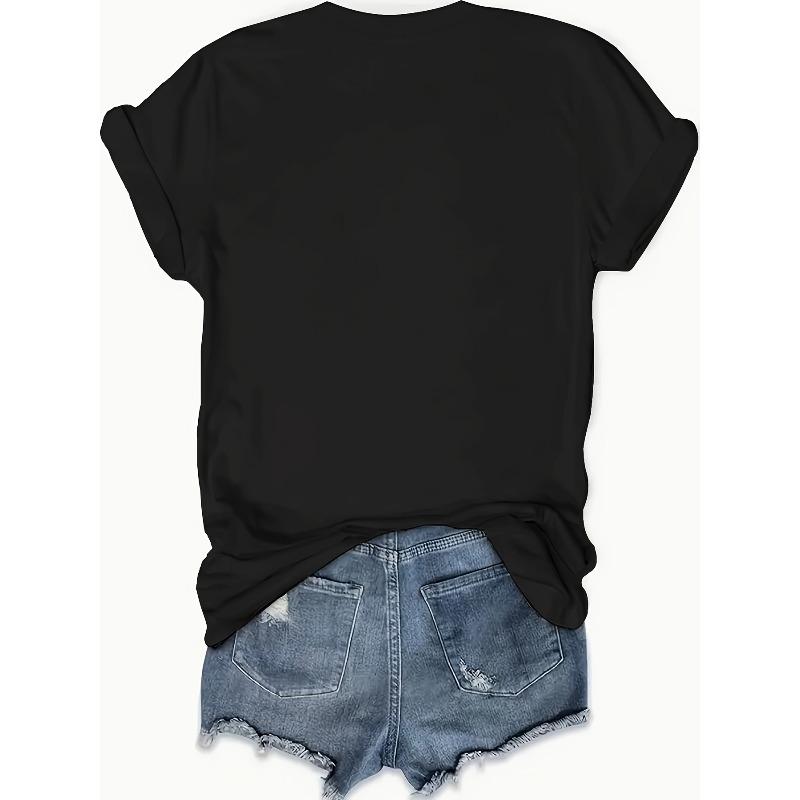 Damen Schickes Woodstock Buchstabenprint Rundhals Kurzarm T-Shirt Bequem Lässig Tägliche Kleidung Stilvolles Layering Top