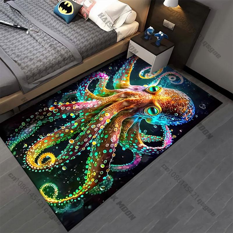 Vibrant Colorful Glowing Octopus Carpet Yoga Living Room Room Decor Children's Crawling Mat Doormat Area Rug Games Mat