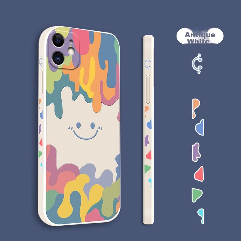 Liquid Silicone Case for IPhone 11, Protective Cover with Painted Creative Design, Shockproof Soft Smiley Face], 6.1 Inch, White