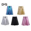 Womrn Club Skirt Glossy Surface Faux Leather A Line Loose Hem Elastic Waist High Waist Pleated Soft Performance Cocktail Party Mini Skirt