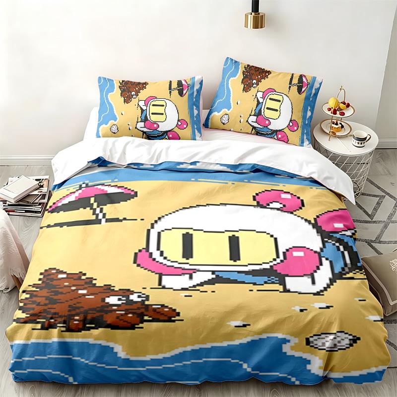 Bomberman 3pc Set Perfect for Bedroom Use Comfortable Bedding Set Includes a Duvet Cover and Two Pillowcases Ideal Birthday or Christmas Gift