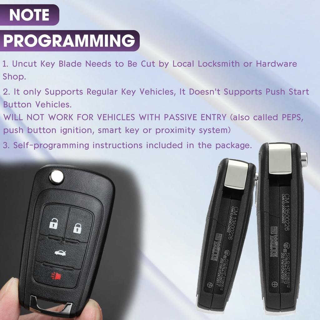 4 Button Keyless Entry Remote Control Flip Key Fob Replacement for Chevy Cruze Equinox Impala Camaro Malibu Sonic and GMC Terrain Buick Regal