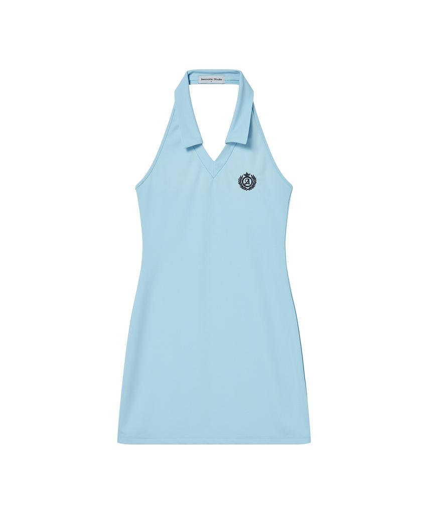 AWESOME STUDIO Collar Halterneck Mini Dress Sky Blue