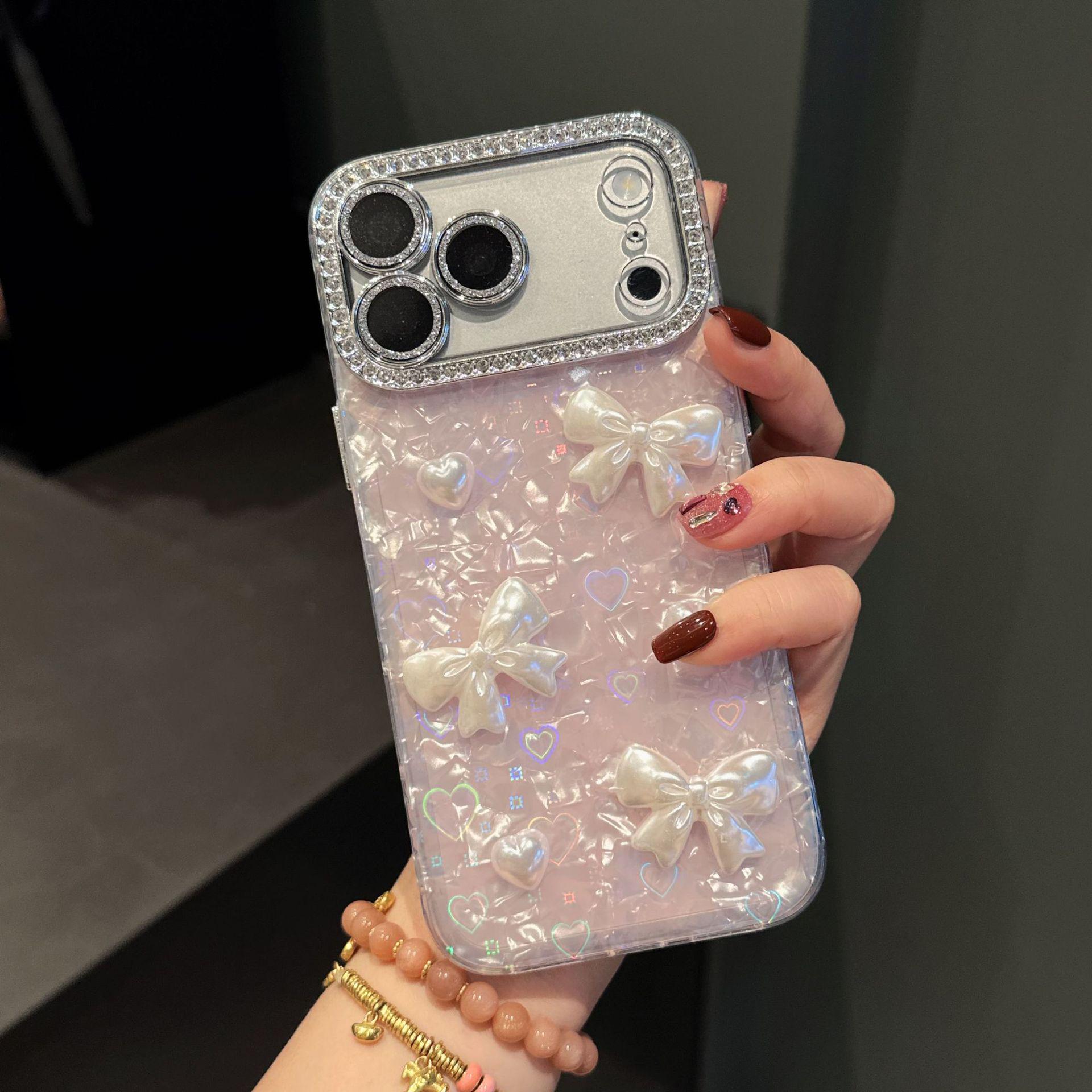 

Heart Shell Pattern Bowknot Phone Case for Apple 17 Pro Max & IP15/11 iPhone 14 Plus