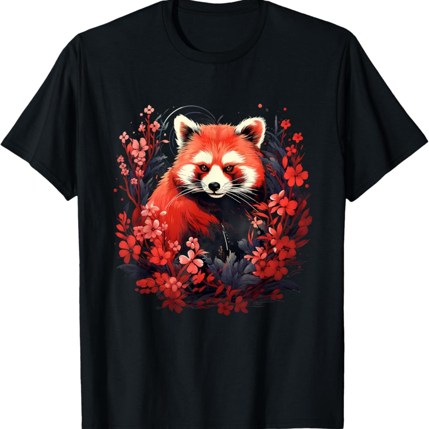 

Red Pand Floral Colorful Animal Art Wildlife Flowers Nature T-Shirt S