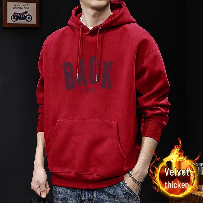 Men's Heavyweight Letter Print Hoodie - Autumn/Winter Thick Casual Jacket for Teens & Adults