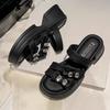 2025 summer new wear muffin thick-soled thin sandals one-word drag tide slope heel slippers versatile popular rhinestone women