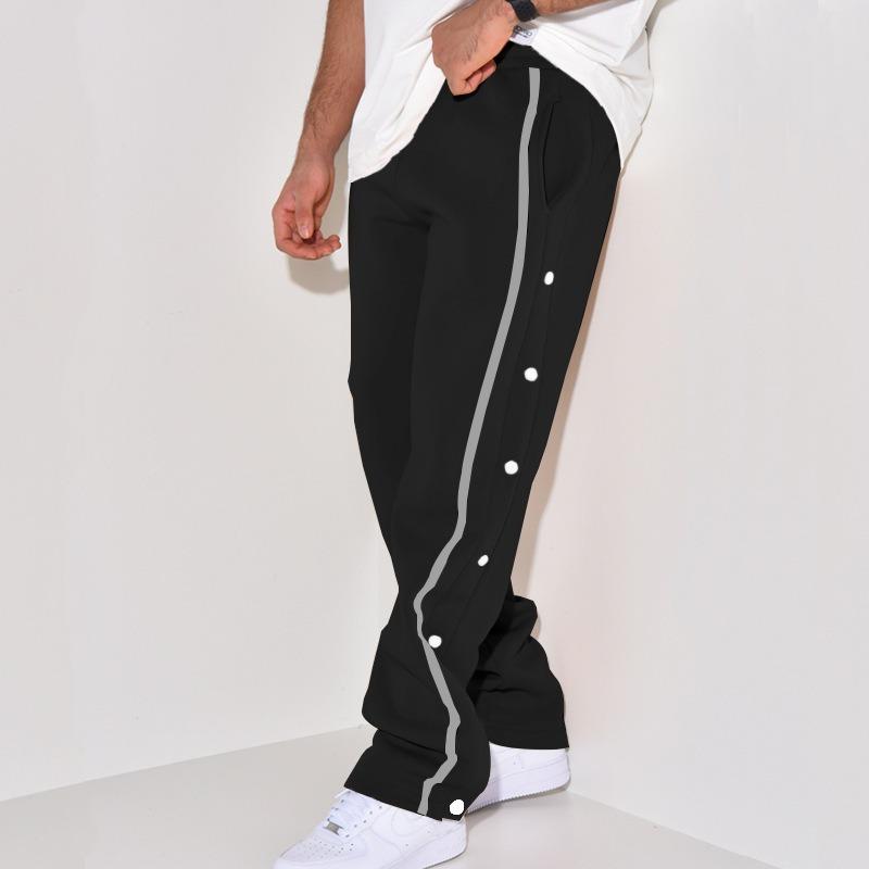 Men's Loose Fit Straight Button Athletic Pants Solid Color Long Pants Casual Pants