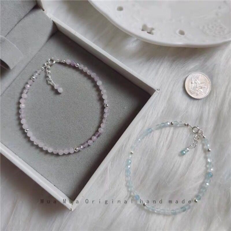Department/Aquamarine/Lavender Light Amethyst/S9Silver Artistic Student Versatile Thin Bracelet for Women