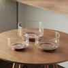 Wood Base Glass Fruit Bowl Transparent Glass Snack Storage Bowl Creative Salad Bowl  Party