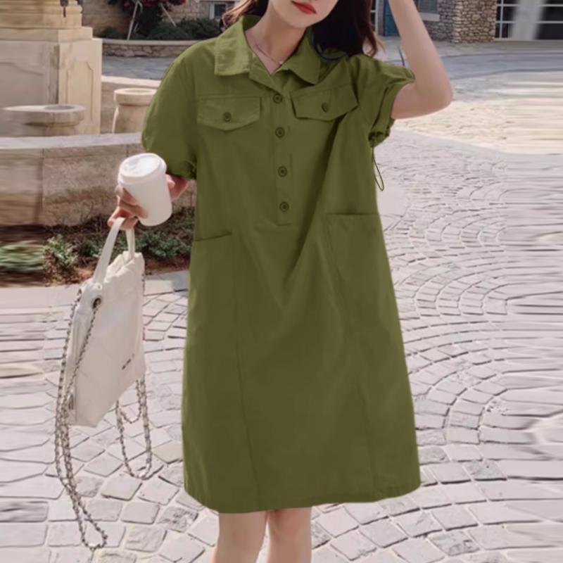 ZANZEA Women Casual Turn Down Collar Summer Short Sleeve Dress