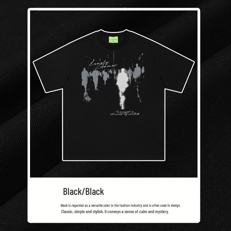 American Street Hiphop Silhouette Print Casual Loose Short Sleeve T-Shirt