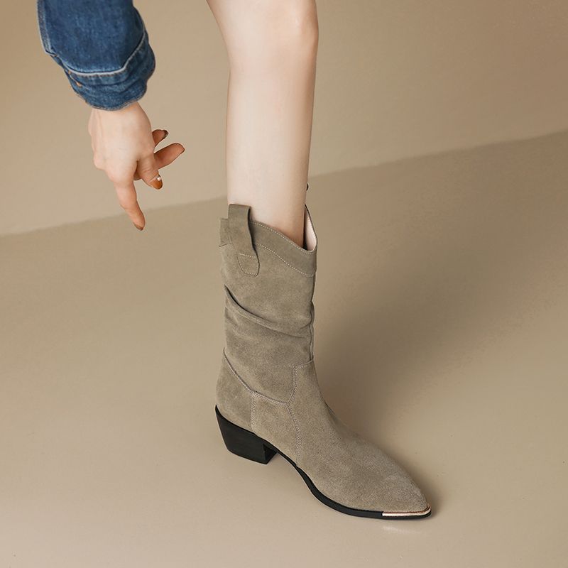 Fashion Winter Middle Heel Fleece-Lined Ladies Mid Calf Shoes Designer Luxury 2025 Novelty New in Sale Fashion Women's Half High Boots