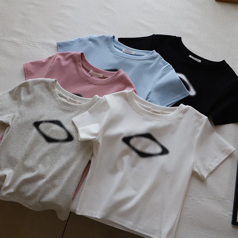 

2025 Korean Style Diamond Print Crew Neck Slim Fit Women s T-shirt One Size