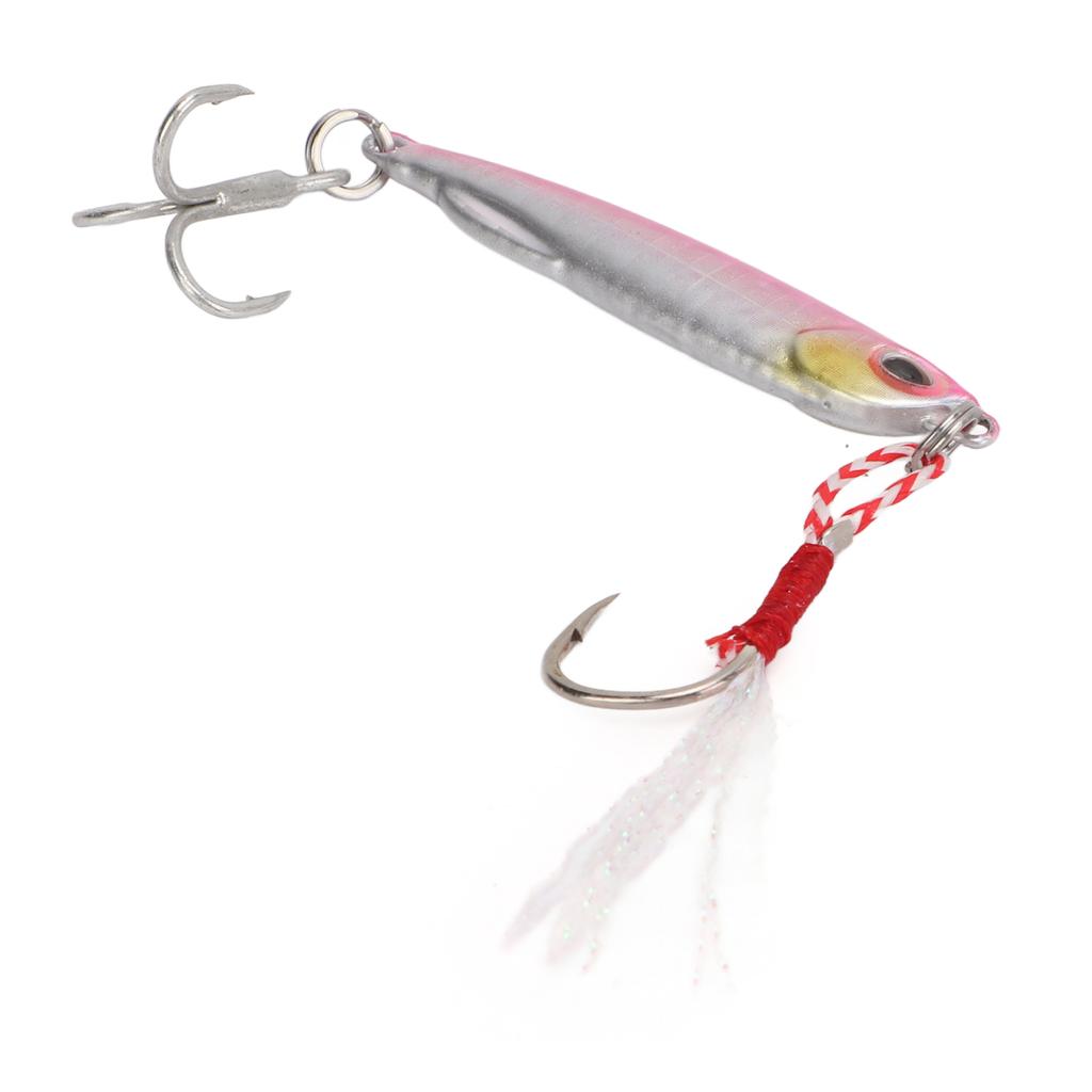 Artificial Bait Metal 3D Eyes Fishing Lure 2 Hooks with Feather Reusable Accessories 10gLaser Pink