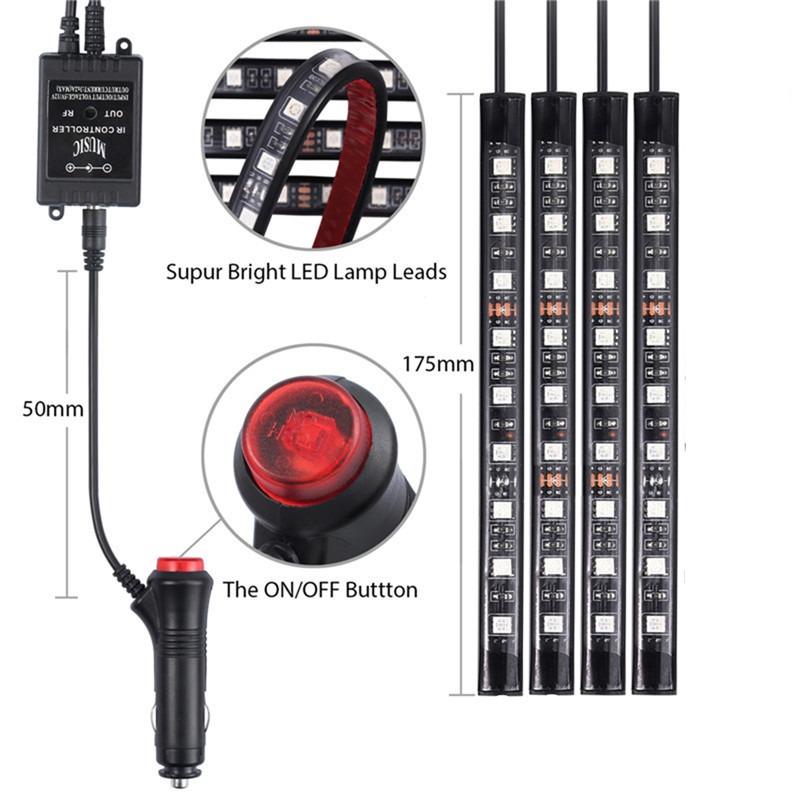 Car Interior Light Ambient Light with USB/Cigarette Decorative Lamps RGB Car Footwell Light with Remote/Voice Control