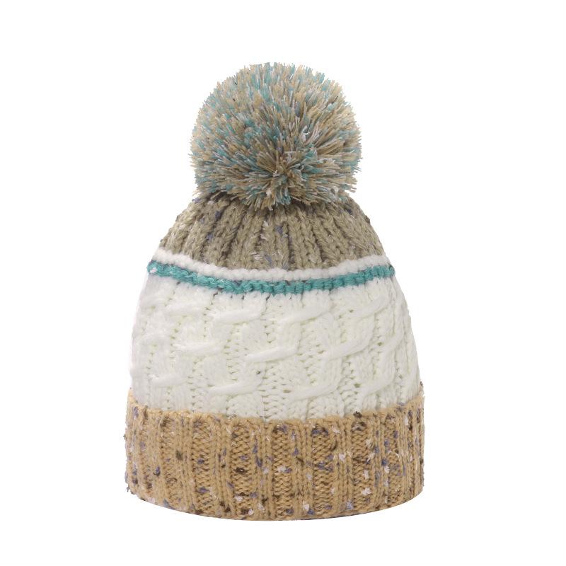 

2025 autumn and winter new blended splicing striped plaid knitted hat twist fleece thickened warm wool hat female tide M（56-58cm）