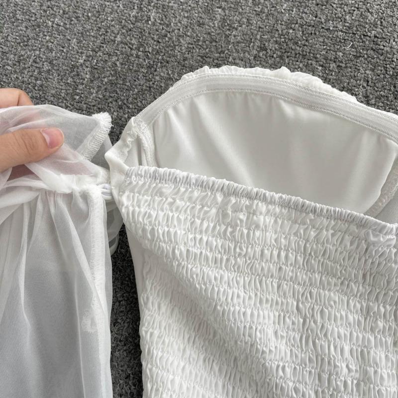 Damen Pendler Temperament Puffärmel Tailliert Weiß Einfarbig Ein Schulter Bluse Hemd