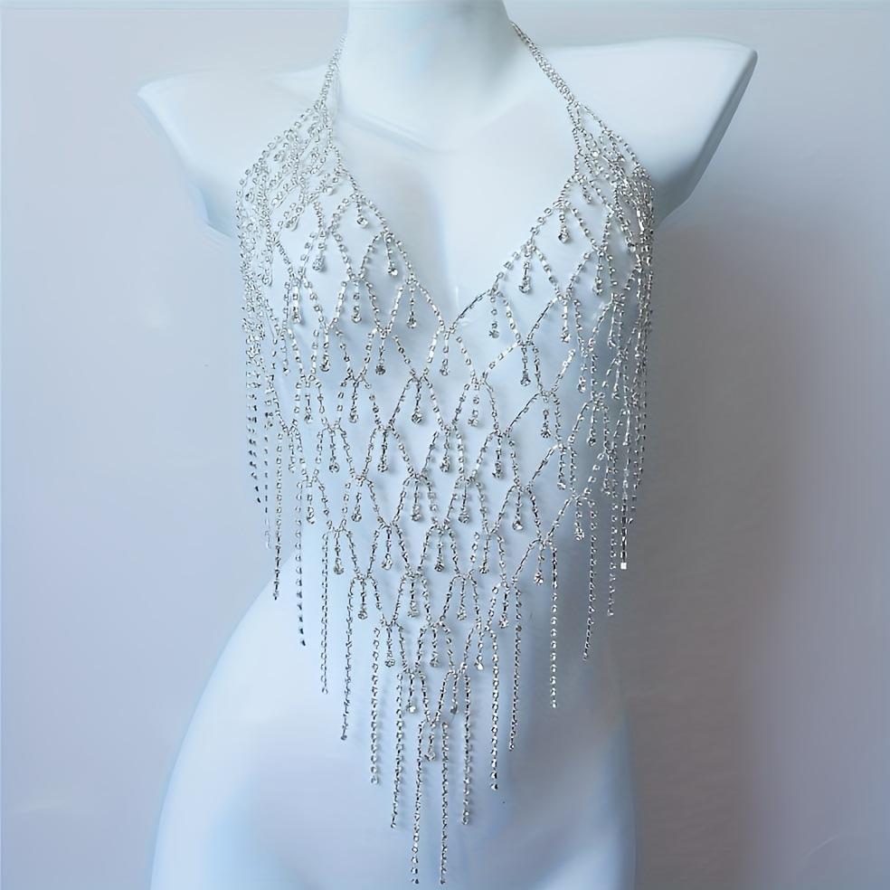 

Beach Accessories Women, Sexy Hollow Fringed Breast Chain, Nightclub Party Shiny Body Chain Top золотий