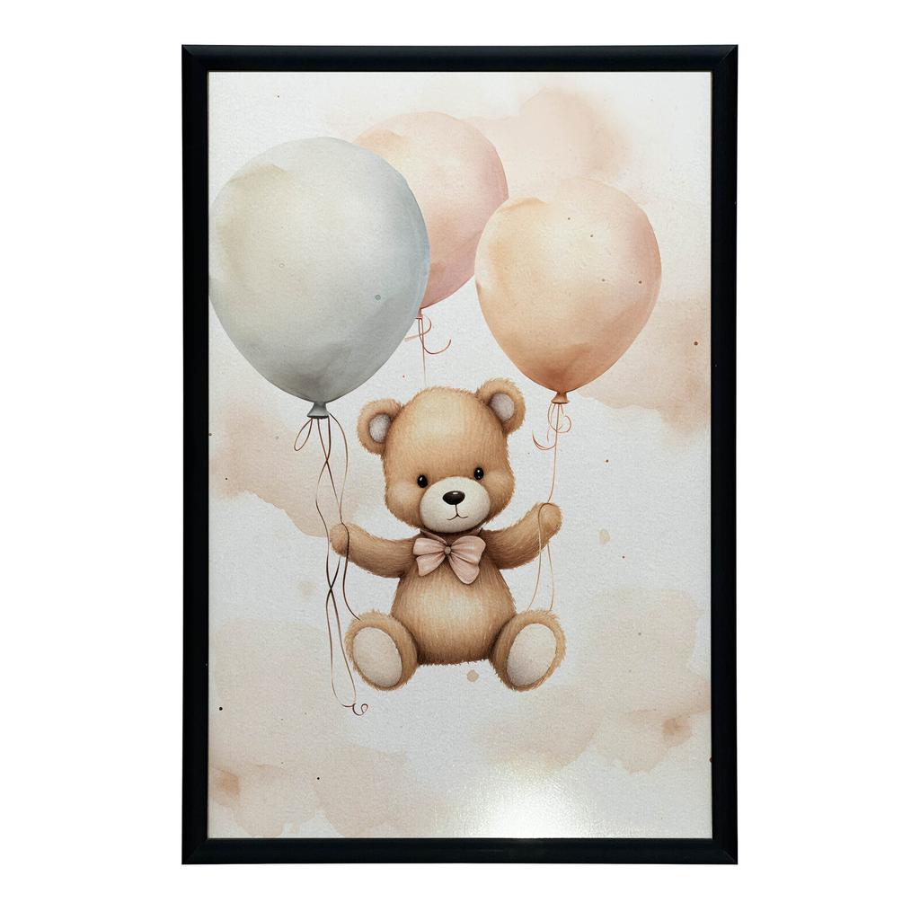 Miś W Balonowej Podróży Miś W Balonowej Podróży, 30X40 Cm, Rama Aluminiowa Czarna, Papier Matowy 230 Gsm