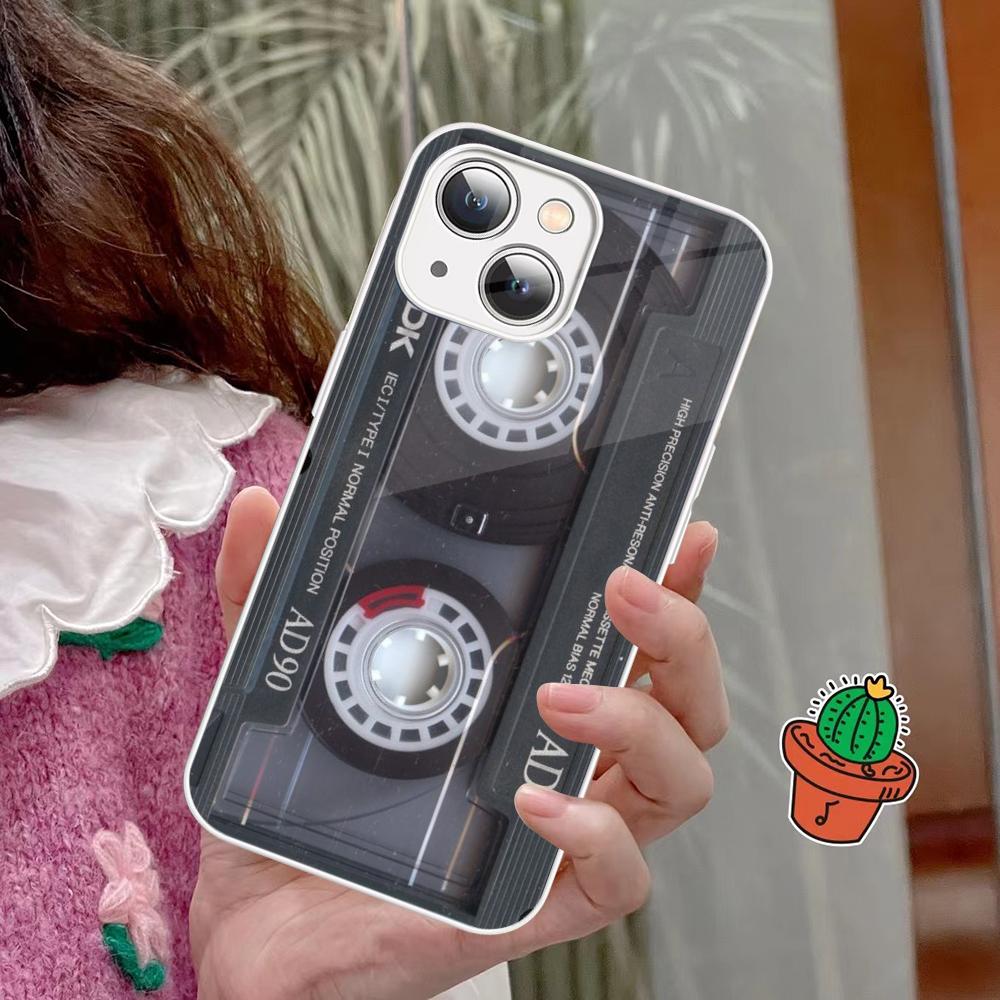 

Чехол для телефона в виде винтажной кассеты, закаленное стекло для iPhone 14 13 12 11 Pro Mini XS MAX 14Plus X XS XR Fundas iphone 12 mini