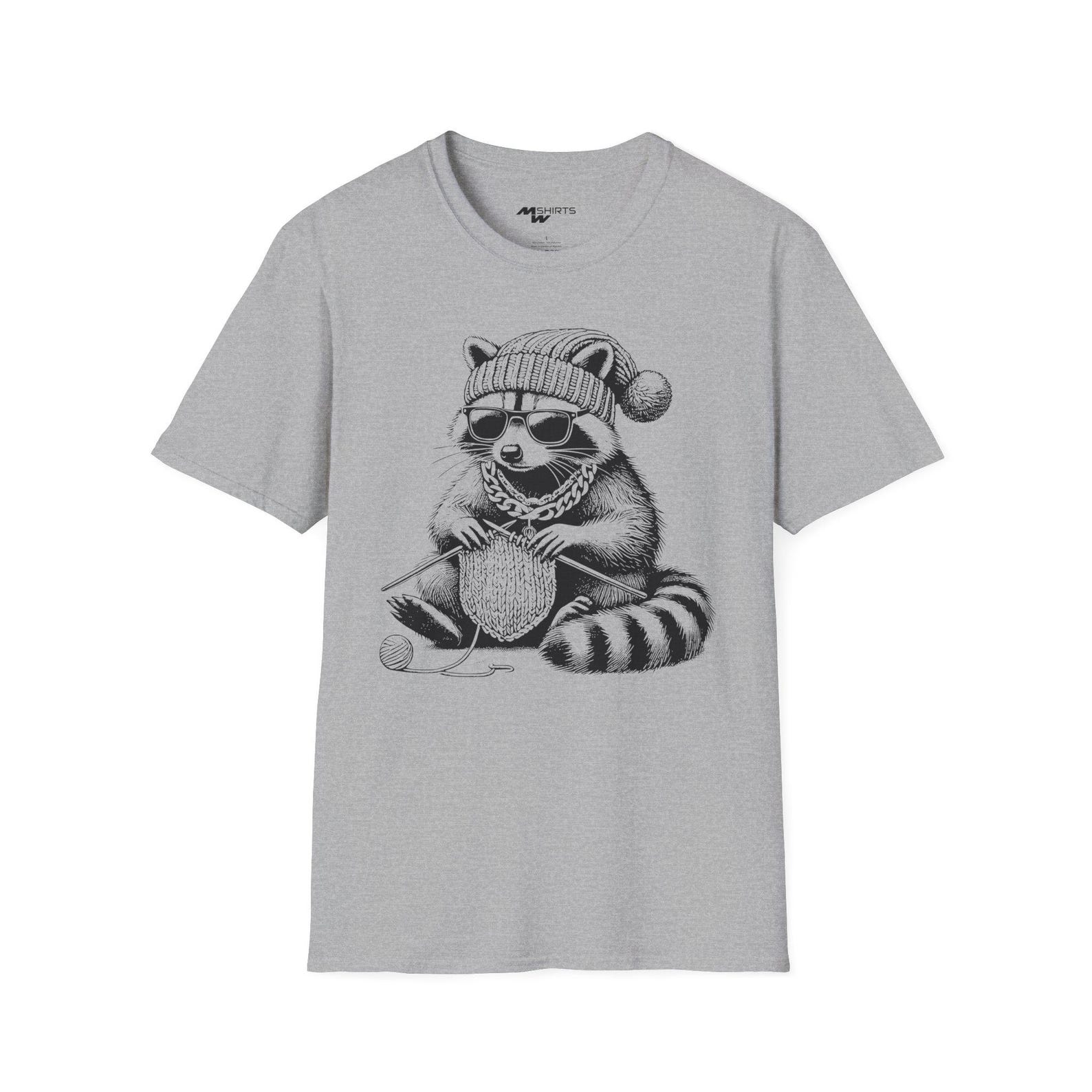 Knitting Hip Hop Raccoon T-Shirt: Engraving-Style Unisex Tee 3XL